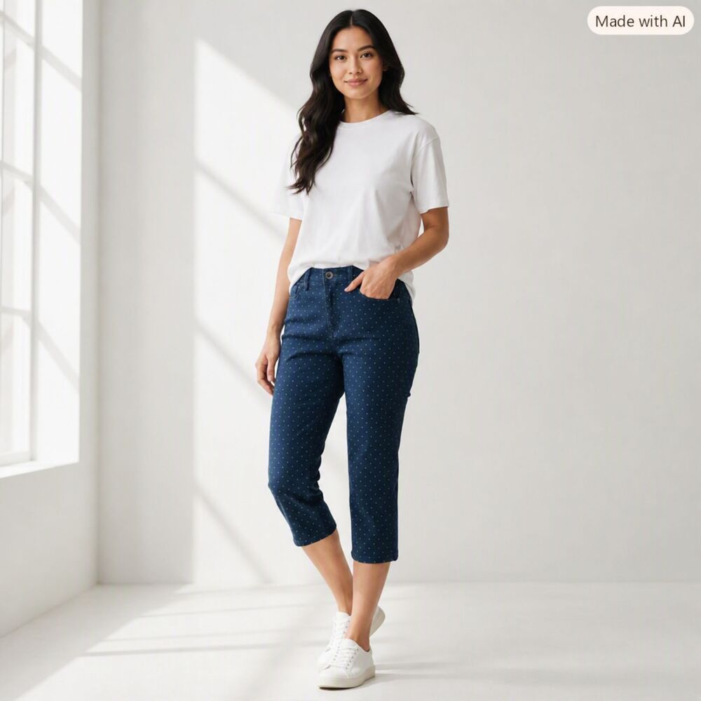 Lee Classic Fit Navy Polka Dot Jean Capris – Size 6P